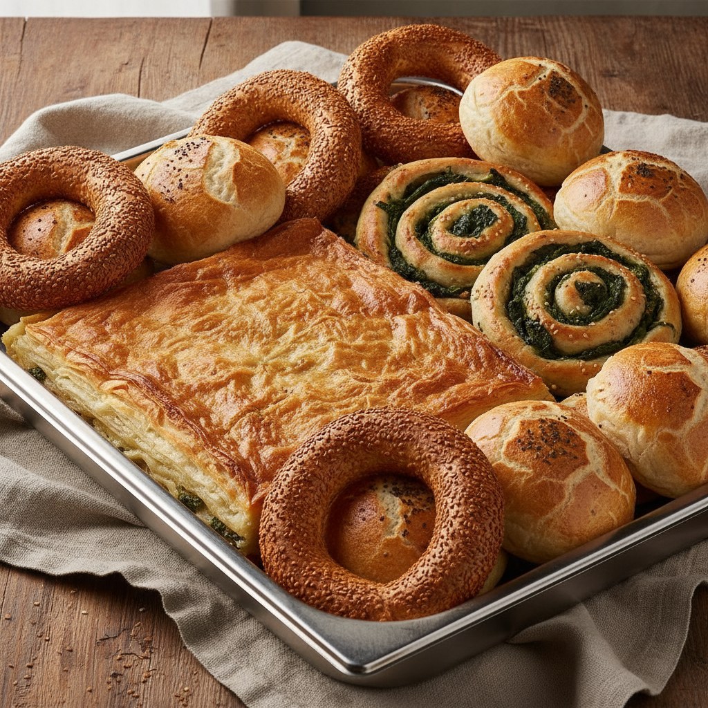 Günlük börek, poğaça ve simit hamur işleri fırın tepsisi